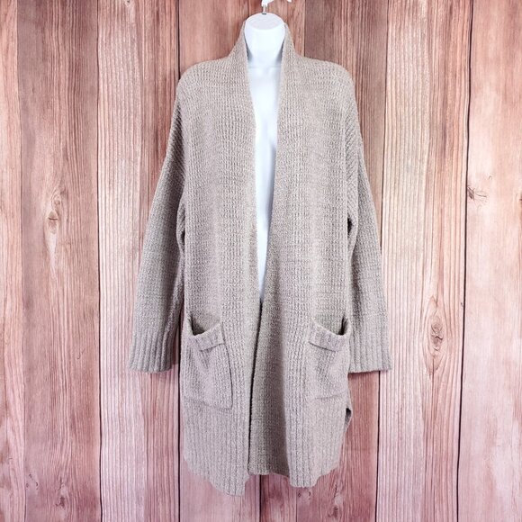 Barefoot Dreams CozyChic Lite Long Weekend Cardi Womens Large Taupe BDWCL1012 - Picture 1 of 15